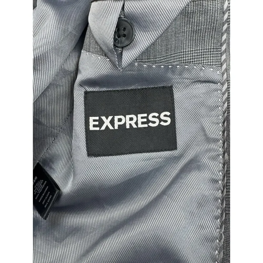 Express Blazer Mens 38R‎ Glen Plaid Wool Blend Stretch 2-Button Single Breast